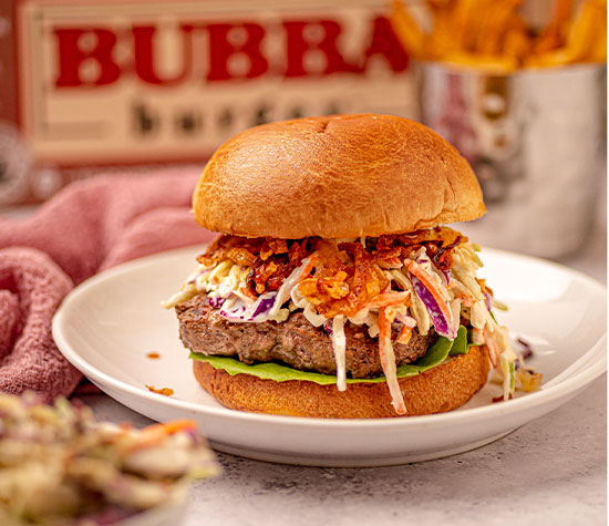 Original Beef Burger with Crispy Shallots and Coleslaw