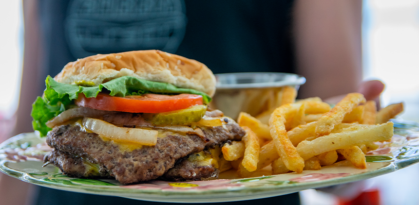 Crispy Smashed BUBBA burger with Caramelized Onions