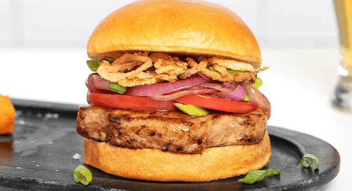 Balsamic Turkey BUBBA burger with Crispy Onions & Veggies