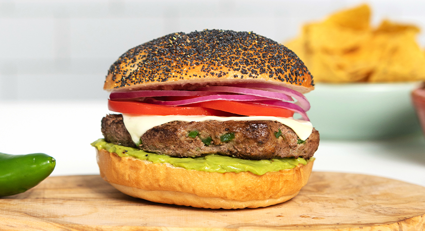 Jalapeño BUBBA burger with Guacamole & Poppy Seed Bun