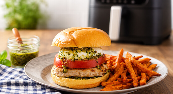 Air Fryer Pesto Caprese Turkey BUBBA Burger Recipe